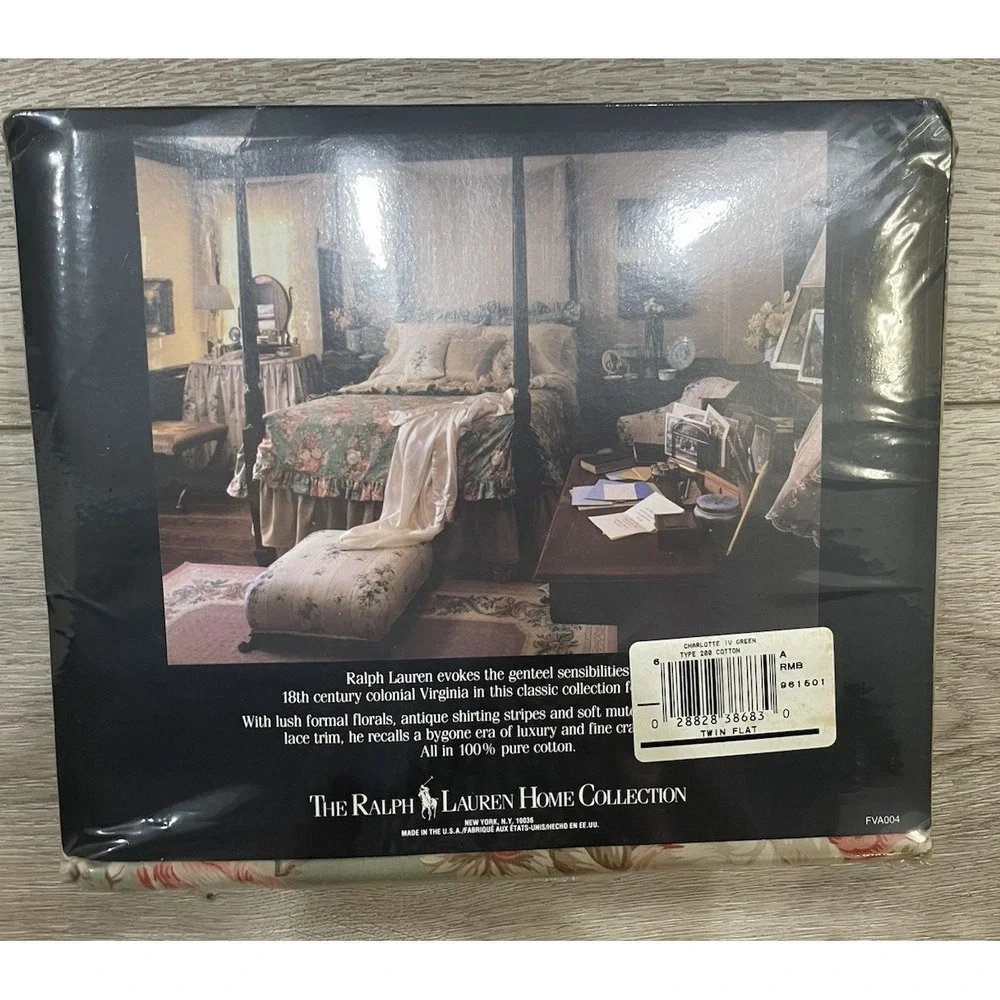 New Ralph Lauren Charlotte IV Sage Green‎ Floral TWIN Flat Sheet  NIP